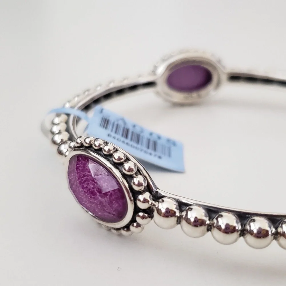 LAGOS Sterling Silver Maya Oval Charoite Doublet Bangle Bracelet - Picture 2 of 5